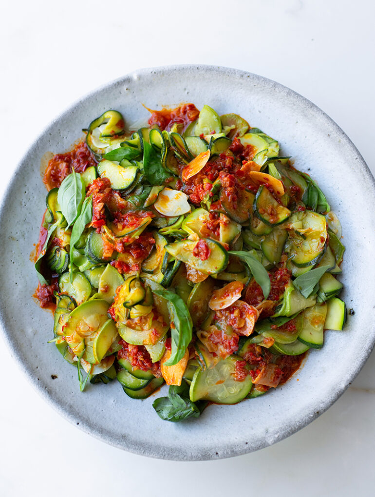 SUPER-SOFT COURGETTES WITH HARISSA AND LEMON