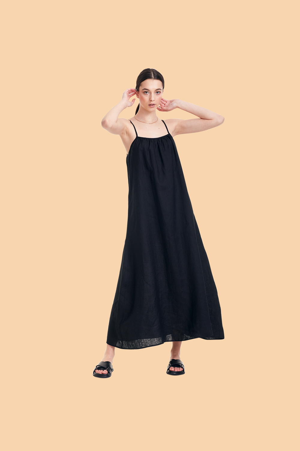 The Commoners, Women’s Linen Gathered Maxi Dress in Black