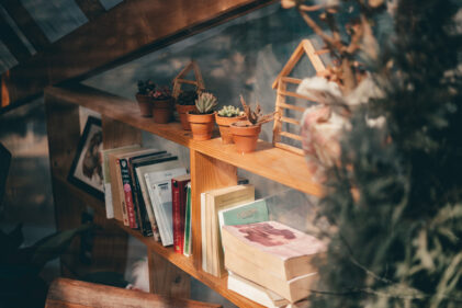 on the bookshelf