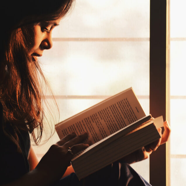 on the bookshelf - girl reading