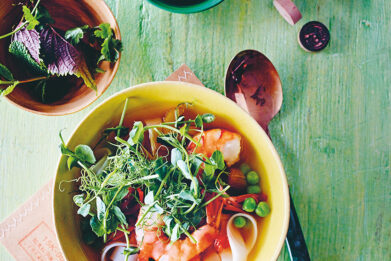 Prawn, Pea & Pea Shoot Soup