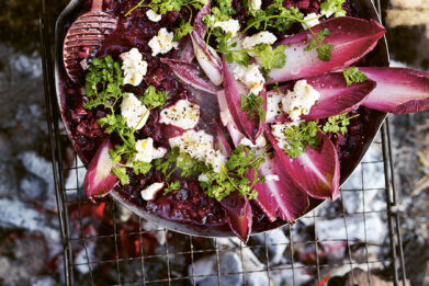 Beetroot Speltotto with Goat’s Cheese and Chicory